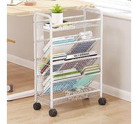 Carrello portatile per libri con struttura in metallo e ruote, scaffale angolare per riviste e deposito per spazi ristretti