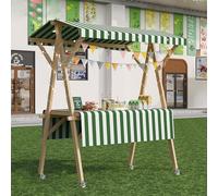 Carrello portatile pieghevole per alimenti con baldacchino in legno espositore mobile su ruote, grande piano di lavoro per eventi all'aperto, mercati agricoli, venditori di cibo da strada e festival