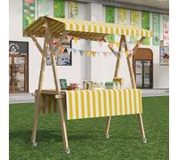 Carrello portatile pieghevole per alimenti da esterno con baldacchino in legno Stand su ruote Grande controsoffitto per mercati degli agricoltori, eventi e festival di cibo di strada, facile