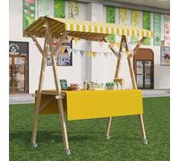 Carrello portatile pieghevole per alimenti da esterno con baldacchino in legno Stand su ruote Grande controsoffitto per mercati agricoli, festival alimentari, eventi e venditori ambulanti