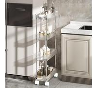 Carrello portautensili a 3 livelli con ruote bloccabili mobile con ganci per cucina, bagno e lavanderia, ripiano trasparente 38,1 cm (P)
