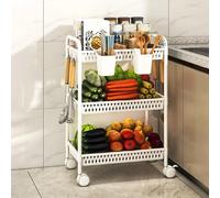 Carrello portautensili a 3 ripiani bianco - Carrello portaoggetti mobile per cucina, bagno e lavanderia, ripiani in plastica versatili, soluzione salvaspazio, facile mobilità