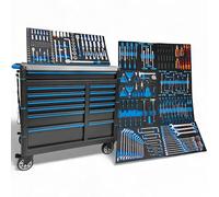 Carrello portautensili da officina, con 13 cassetti, 11 riempito, cassetta degli attrezzi professionale con attrezzi, richiudibile con ruote, per uso commerciale in auto e industria