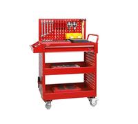 Carrello portautensili for riparazioni auto ad alta resistenza, organizer portaoggetti a 3 ripiani con piastra di sospensione laterale, for garage, officina e magazzino(Red)