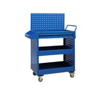 Carrello portautensili for riparazioni auto ad alta resistenza, organizer portaoggetti a 3 ripiani con piastra di sospensione laterale, for garage, officina e magazzino(Blue)