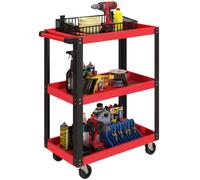 Carrello portautensili Homcom con 3 ripiani, ruote e maniglie per garage meccanico, carico domestico, 120 kg, rosso e nero