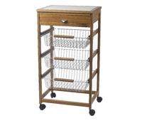 Carrello Portaverdure in Legno di Faggio Noce 3 + 1 Cassetti con Mattonelle