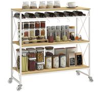 Carrello Portavivande a 4 Livelli 96,5x38x96,7 cm con Portabottiglie in Legno e Metallo Bianco