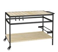 Carrello Portavivande da Giardino in Legno a Doghe e Acciaio, Ripiano e Maniglia, 107x65x80 cm