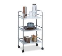 Relaxdays 10021749 Carrello da Cucina Portavivande, Metallo, 3 Ripiani, con Manico e Freni, HxLxP: 75x40,5x31 cm, Bianco