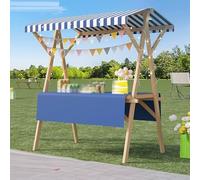 Carrello portavivande pieghevole for aziende, bancarelle di frutta e fiori trasportabili for mercati agricoli ambulanti con da sole, carrelli da tavolo for venditori da for eventi di gelateria(Blue,Wi