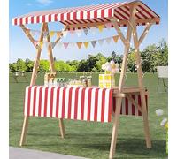 Carrello portavivande pieghevole per aziende, bancarelle leggere per mercati agricoli con tenda da sole, chiosco in legno per venditori di hot dog/gelato/cibo,L(withWheels)-Color6