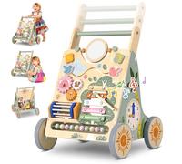 Carrello Primi Passi in Legno, Girello Montessori con Centro Attività, Girello Neonato Altezza e Velocità Regolabili, Perfetto come Regalo di Compleanno o Natale, Girello per Bambini 6-18 Mesi