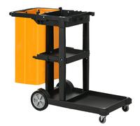 Carrello Pulizie 4 Ripiani Sacco da 100L 121x50,5x96,5 cm Nero Giallo e Grigio