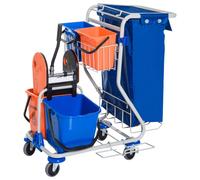 Carrello Pulizie Professionale 4 Secchi 18L/6L con Ruote Blu e Arancione