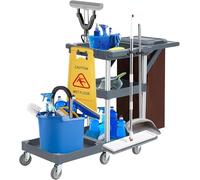 Carrello Pulizie Professionale,Carrello Per Pulizie Commerciali Di Hotel e Ospedali Con Armadietti Ripiani,Carrelli Multiuso Per Pulizia Con 6 Ruote e Sacco in Vinile Per Ufficio, Hotel, Capacità 300