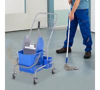 Carrello Pulizie Professionale con Cesto Sospeso, Ripiano, 25L Secchio Lavapavimenti con Strizzatore, Carrello Multiuso con Gancio per Hotel, Albergo e Ristorante, 72x49.5x95 cm, Blu