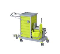 Carrello Pulizie Professionale con Strizzatore, 140 x 68 x 104 cm cm, Grigio e Verde Lime, 4 Ruote Girevoli, Porta con Chiusura