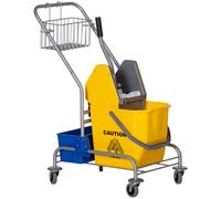 Carrello Pulizie Professionale con Strizzatore Secchio 25L e Ripiano Blu e Giallo