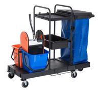 Carrello Pulizie Professionale Multiuso con 2 Secchi Capacità 18L e Ruote Blu