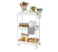 Relaxdays – Carrello di servizio 3 ripiani, 62,5x40x22 cm, Bianco