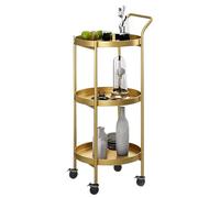 Carrello rotondo a 2/3 ripiani con maniglie, carrello bar in metallo con ruote, carrello girevole for mini bevande, carrello di servizio for piccoli spazi, cucina, sala da pranzo, bagno(Gold,3 tier)