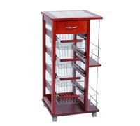 Carrello salvaspazio con cesti portafrutta portabottiglie ruote CILIEGIO