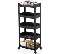 Carrello Salvaspazio Cucina Bagno Scaffale Portaoggetti Multiuso Nero 5 Ripiani