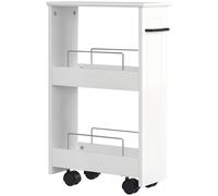 Carrello Salvaspazio Multiuso In Legno Mdf E Ruote, 42.5x20.3x66.7cm, Bianco