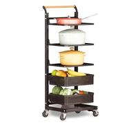 Carrello scorrevole da cucina a 5 ripiani nero con 2 cesti, armadio angolare cassetto nizer salvaspazio per una conservazione efficiente