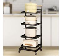 Carrello scorrevole da cucina con ruote, ripiani per microonde, dispensa nizer, nero, 4 ripiani salvaspazio da cucina.