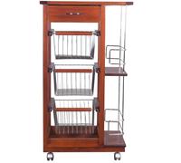 Carrello SLIM con portabottiglie portafrutta con top ceramica e ruote CILIEGIO