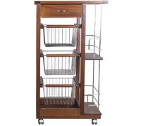 Carrello SLIM con portabottiglie portafrutta con top ceramica e ruote NOCE