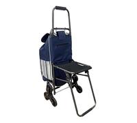 Carrello Spesa 3 ruote per salire Scale, con Sedia Pieghevole, Borsa Removibile, Carrello Portaspesa, 30L, Capacità di Carico 32kg