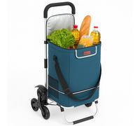 Carrello Spesa Montascale 50L Pieghevole Borsa Termica Impermeabile 6 Ruote Blu