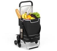 Carrello Spesa Montascale 50L Pieghevole Borsa Termica Impermeabile 6 Ruote Nero