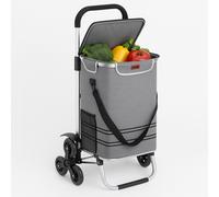 Carrello Spesa Montascale 50L Pieghevole Borsa Termica Impermeabile 6Ruote Grigi