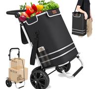 Carrello Spesa Pieghevole 56L Nero Borsa Termica Trolley Portaspesa con Tracolla
