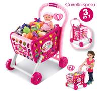 Carrello Spesa Supermarket per Bambina Colore Rosa con Frutta e Verdura 3in1 New