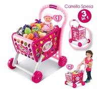 CARRELLO SPESA SUPERMARKET PER BAMBINI ROSA AZZURRO CON FRUTTA E VERDURA 3IN1