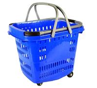 CARRELLO SPESA TROLLEY CESTA Supermercato MARKET 4 Ruote BLU 50LT ROBUSTO P30kg