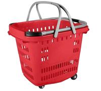 CARRELLO SPESA TROLLEY CESTA Supermercato MARKET 4 Ruote RED 50LT ROBUSTO P30kg