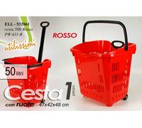 CARRELLO SPESA TROLLEY CESTINO Supermercato MAXI CESTA Cestino MARKET ROSSO 50LT