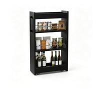 Carrello Stretto In Legno Con Ruote, Organizer Slim Per Cucina E Dispensa | Design Salvaspazio, Struttura In Legno Robusto, Ruote Direzionali, Facile Montaggio(Black,7.9*21.7"/20*55cm)