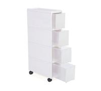 Carrello Stretto Multiuso 4 Cassetti Salvaspazio con Ruote in Plastica Bianco