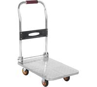 Carrello su Ruote, Carrello per Impieghi Gravosi, Carrello A Mano con Piattaforma Pieghevole, Carrello A Spinta Pieghevole da Giardino Facile da Riporre Argentato, 60x40cm