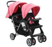 Carrello tandem in acciaio rosa e nero | 2 cappotti pieghevoli, cestino grande, ruote bloccabili, pieghevole compatto, fino a 15 kg