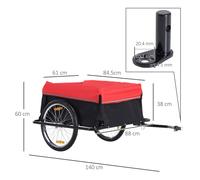 Carrello trasporto biciclette HOMCOM resistente e multifunzionale 2 ruote colore nero e rosso perfetto per escursioni in bici