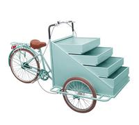Carrello triciclo commerciale, camion di vendita mobile stile 1 verde con ampio spazio di archiviazione e banco espositivo extra largo per la promozione dei mercati all'aperto