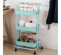 Carrello Trolley Cucina in Metallo 3 Ripiani 43x36x85 4 Ruote Salvaspazio Blu